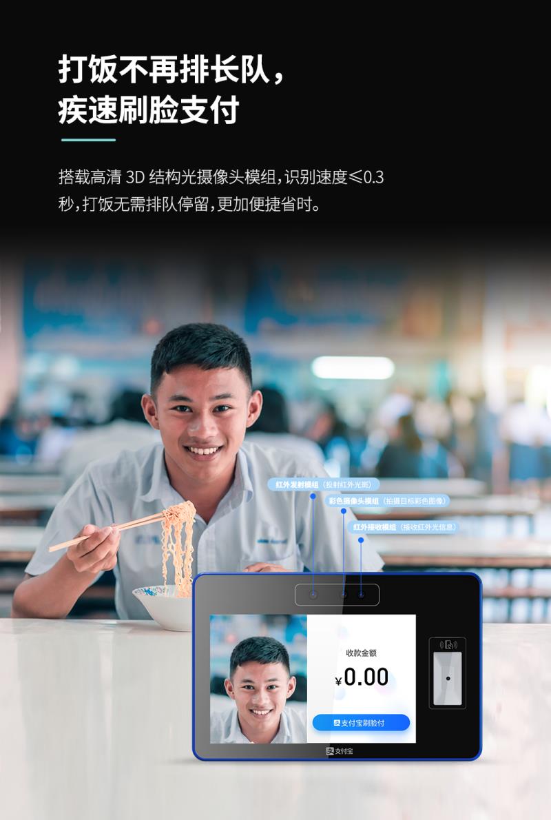 熵基ZTHP560面部消費(fèi)終端：金融級(jí)刷臉支付，食堂團(tuán)餐就用它！